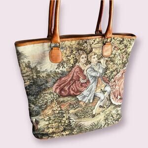 Casleigh Vintage Needlepoint and Leather Tote Bag